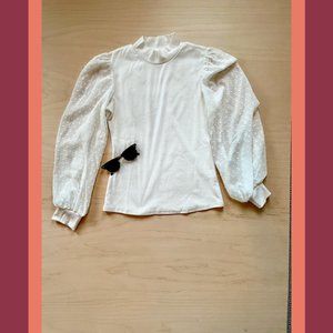 NWOT White Turtleneck with Mesh Polka-dot Long Sleeves